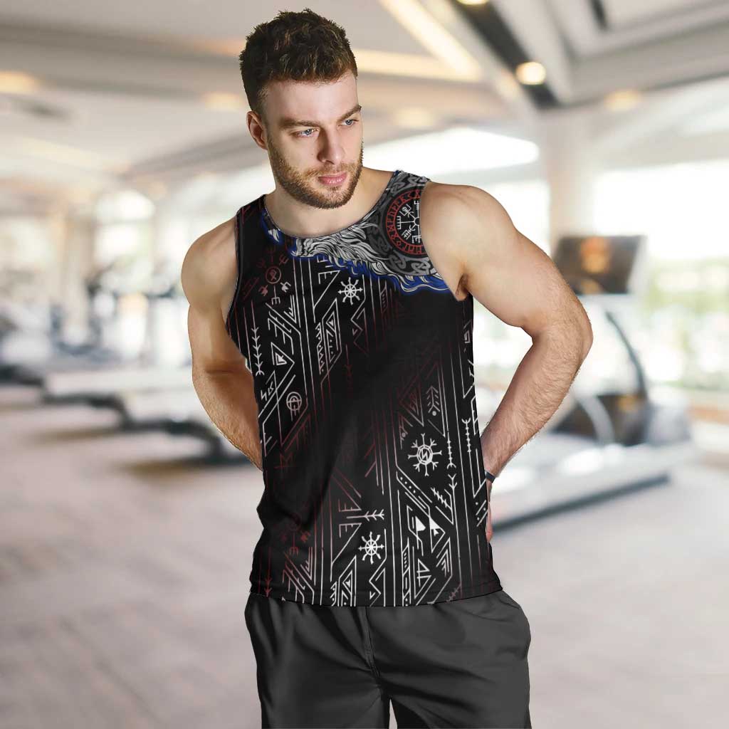 Fenrir Wolf Viking Men Tank Top with Vegvisir Runes and Red Circle Norse Legend Tribute - Wonder Print Shop