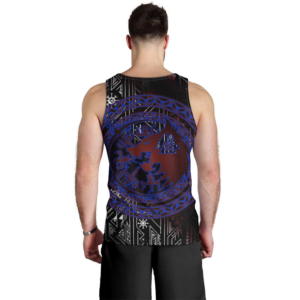 Fenrir Wolf Viking Men Tank Top with Vegvisir Runes and Red Circle Norse Legend Tribute - Wonder Print Shop