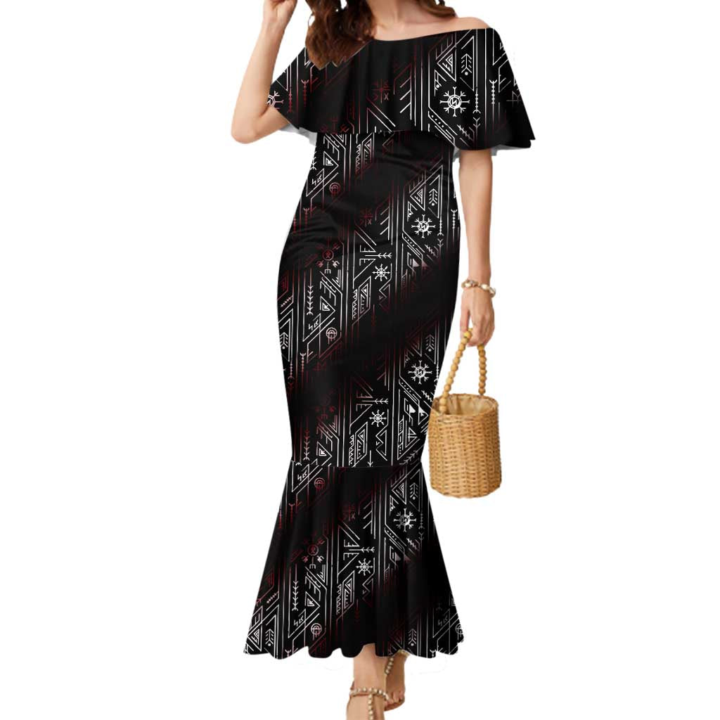 Fenrir Wolf Viking Mermaid Dress with Vegvisir Runes and Red Circle Norse Legend Tribute - Wonder Print Shop
