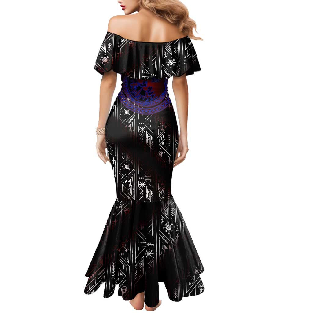 Fenrir Wolf Viking Mermaid Dress with Vegvisir Runes and Red Circle Norse Legend Tribute - Wonder Print Shop