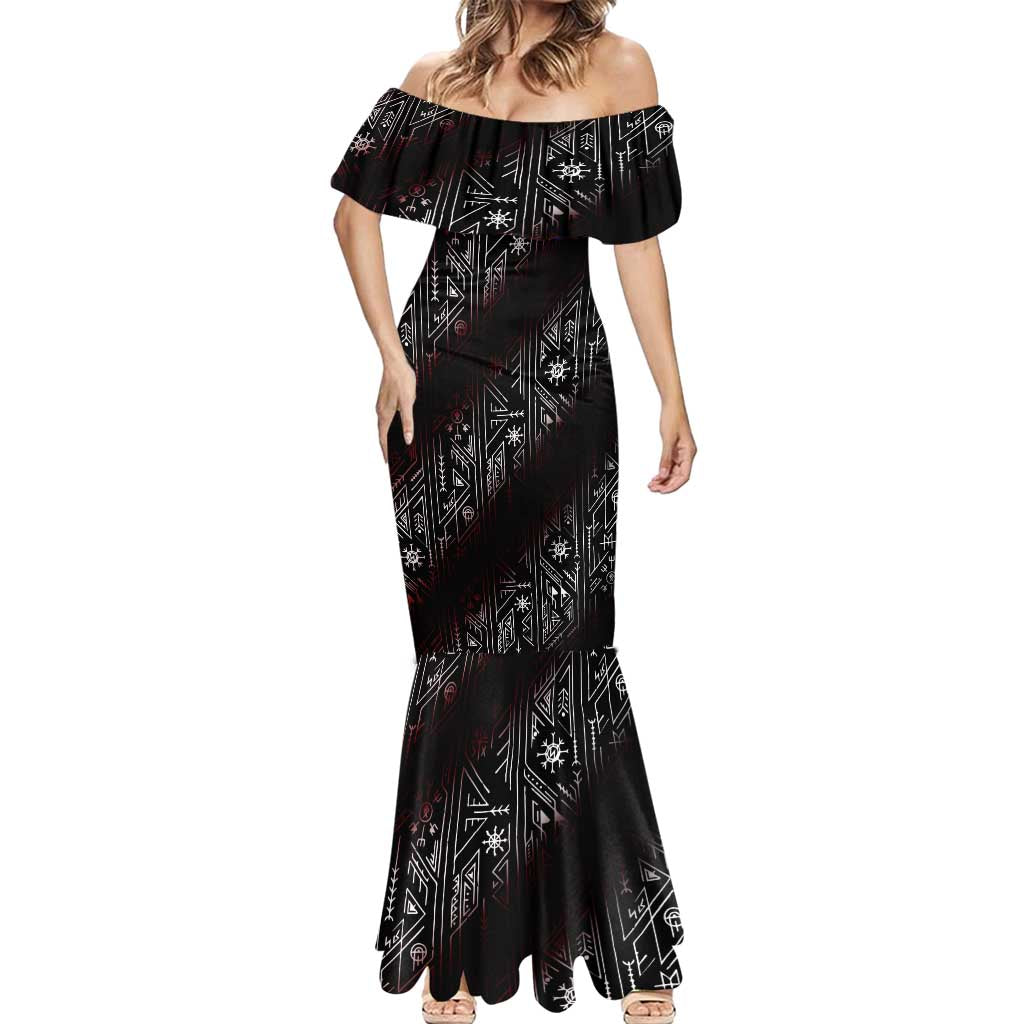 Fenrir Wolf Viking Mermaid Dress with Vegvisir Runes and Red Circle Norse Legend Tribute - Wonder Print Shop