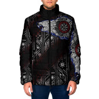 Fenrir Wolf Viking Padded Jacket with Vegvisir Runes and Red Circle Norse Legend Tribute - Wonder Print Shop