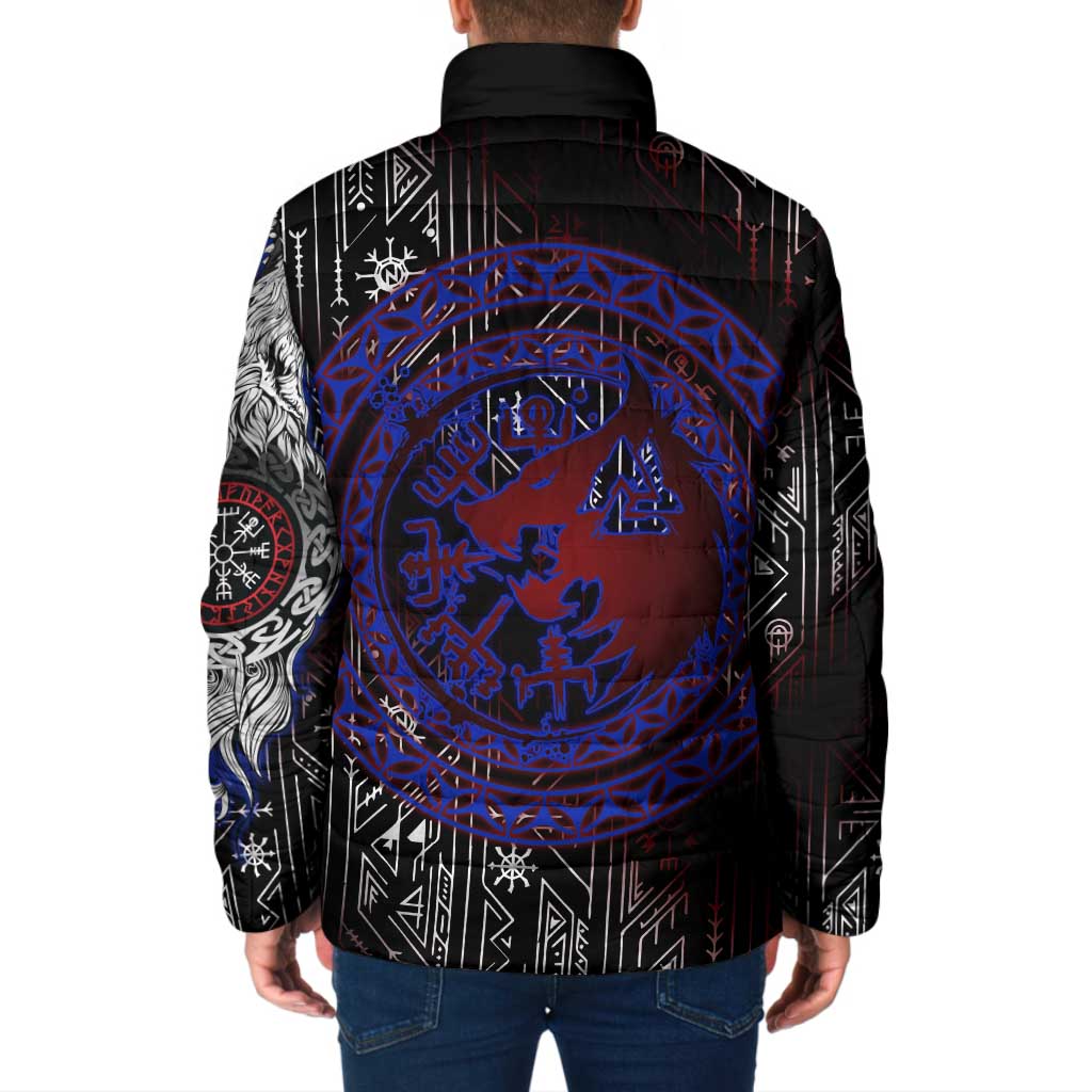 Fenrir Wolf Viking Padded Jacket with Vegvisir Runes and Red Circle Norse Legend Tribute - Wonder Print Shop
