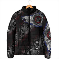 Fenrir Wolf Viking Padded Jacket with Vegvisir Runes and Red Circle Norse Legend Tribute - Wonder Print Shop
