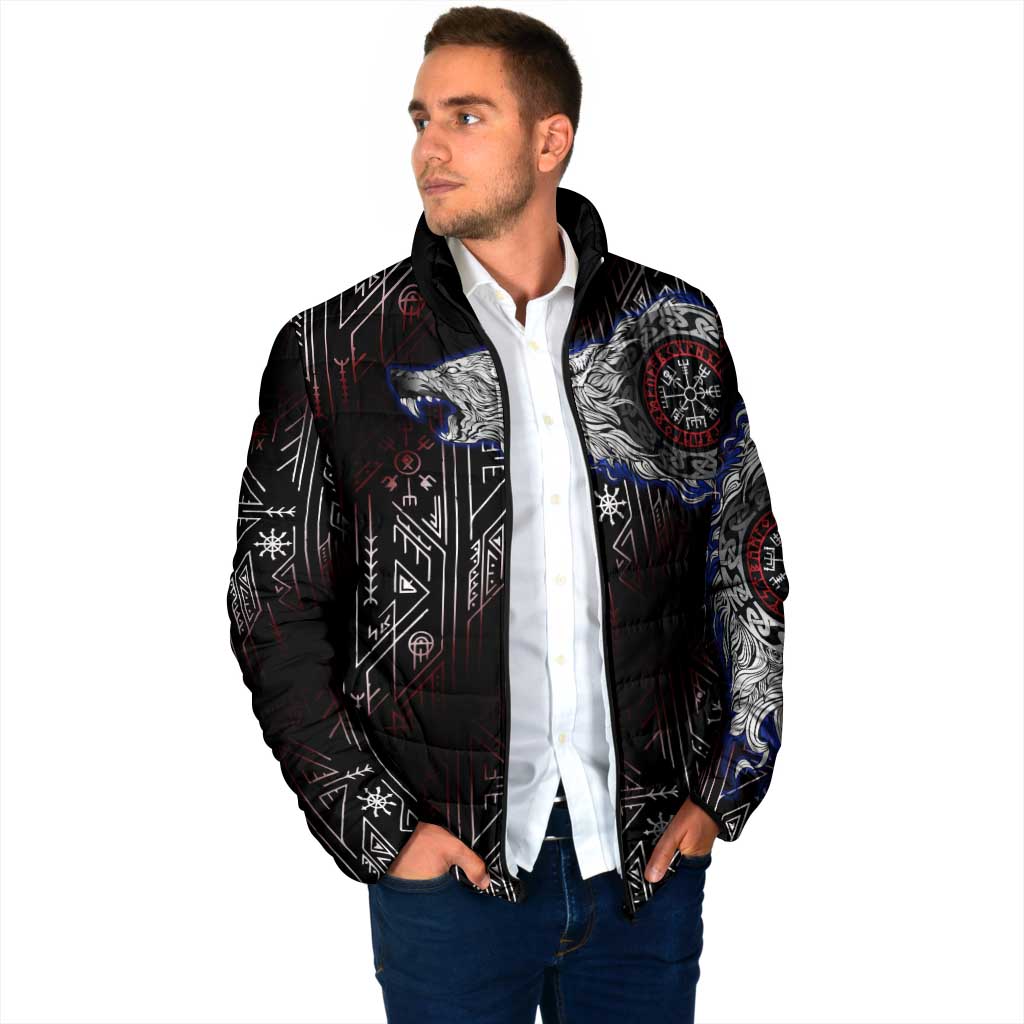 Fenrir Wolf Viking Padded Jacket with Vegvisir Runes and Red Circle Norse Legend Tribute - Wonder Print Shop