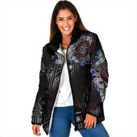 Fenrir Wolf Viking Padded Jacket with Vegvisir Runes and Red Circle Norse Legend Tribute - Wonder Print Shop