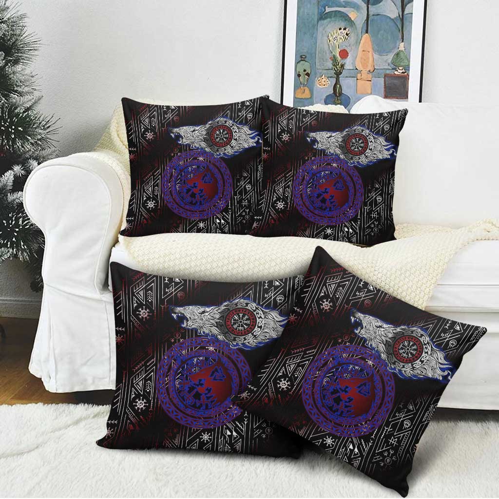 Fenrir Wolf Viking Pillow Cover with Vegvisir Runes and Red Circle Norse Legend Tribute - Wonder Print Shop