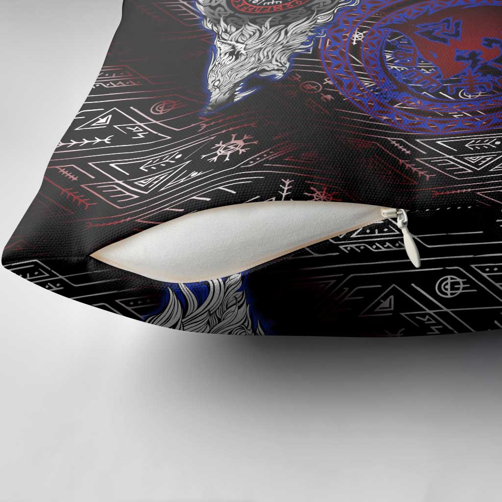 Fenrir Wolf Viking Pillow Cover with Vegvisir Runes and Red Circle Norse Legend Tribute - Wonder Print Shop