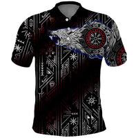 Fenrir Wolf Viking Polo Shirt with Vegvisir Runes and Red Circle Norse Legend Tribute - Wonder Print Shop