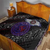 Fenrir Wolf Viking Quilt with Vegvisir Runes and Red Circle Norse Legend Tribute - Wonder Print Shop