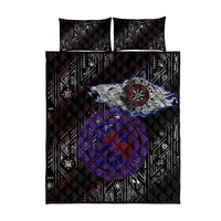 Fenrir Wolf Viking Quilt Bed Set with Vegvisir Runes and Red Circle Norse Legend Tribute - Wonder Print Shop