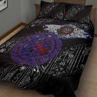 Fenrir Wolf Viking Quilt Bed Set with Vegvisir Runes and Red Circle Norse Legend Tribute - Wonder Print Shop