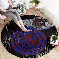 Fenrir Wolf Viking Round Carpet with Vegvisir Runes and Red Circle Norse Legend Tribute - Wonder Print Shop