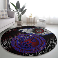 Fenrir Wolf Viking Round Carpet with Vegvisir Runes and Red Circle Norse Legend Tribute - Wonder Print Shop