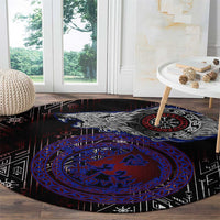 Fenrir Wolf Viking Round Carpet with Vegvisir Runes and Red Circle Norse Legend Tribute - Wonder Print Shop