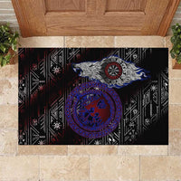 Fenrir Wolf Viking Rubber Doormat with Vegvisir Runes and Red Circle Norse Legend Tribute - Wonder Print Shop