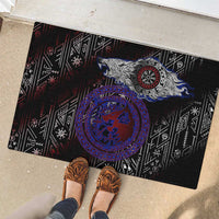 Fenrir Wolf Viking Rubber Doormat with Vegvisir Runes and Red Circle Norse Legend Tribute - Wonder Print Shop