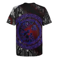 Fenrir Wolf Viking Rugby Jersey with Vegvisir Runes and Red Circle Norse Legend Tribute - Wonder Print Shop