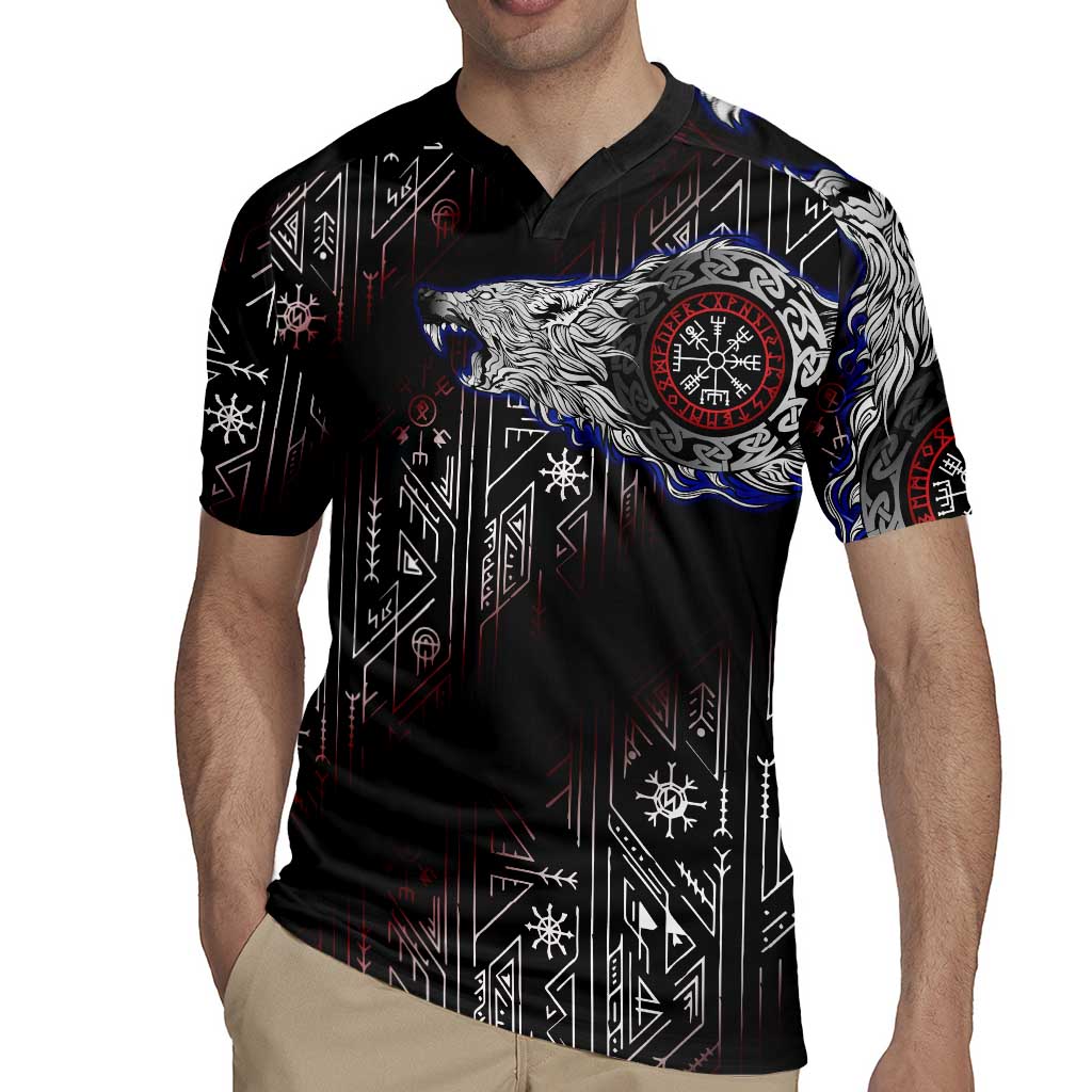Fenrir Wolf Viking Rugby Jersey with Vegvisir Runes and Red Circle Norse Legend Tribute - Wonder Print Shop