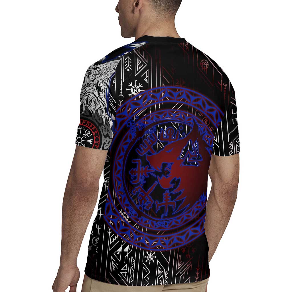 Fenrir Wolf Viking Rugby Jersey with Vegvisir Runes and Red Circle Norse Legend Tribute - Wonder Print Shop