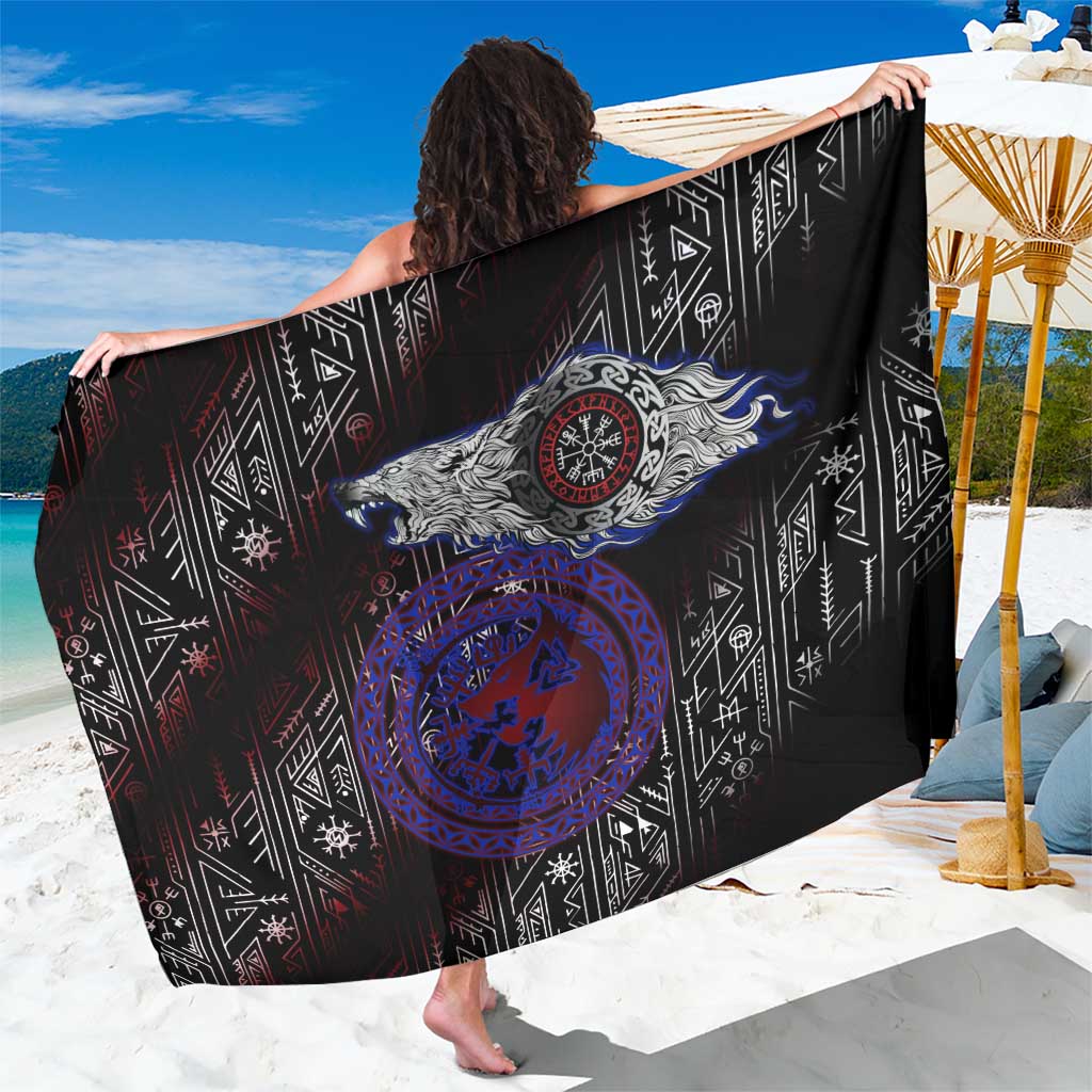 Fenrir Wolf Viking Sarong with Vegvisir Runes and Red Circle Norse Legend Tribute - Wonder Print Shop