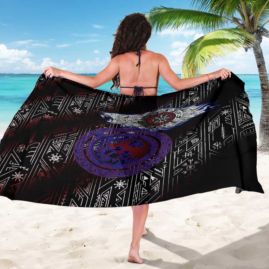 Fenrir Wolf Viking Sarong with Vegvisir Runes and Red Circle Norse Legend Tribute - Wonder Print Shop