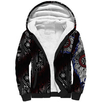 Fenrir Wolf Viking Sherpa Hoodie with Vegvisir Runes and Red Circle Norse Legend Tribute - Wonder Print Shop