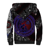 Fenrir Wolf Viking Sherpa Hoodie with Vegvisir Runes and Red Circle Norse Legend Tribute - Wonder Print Shop