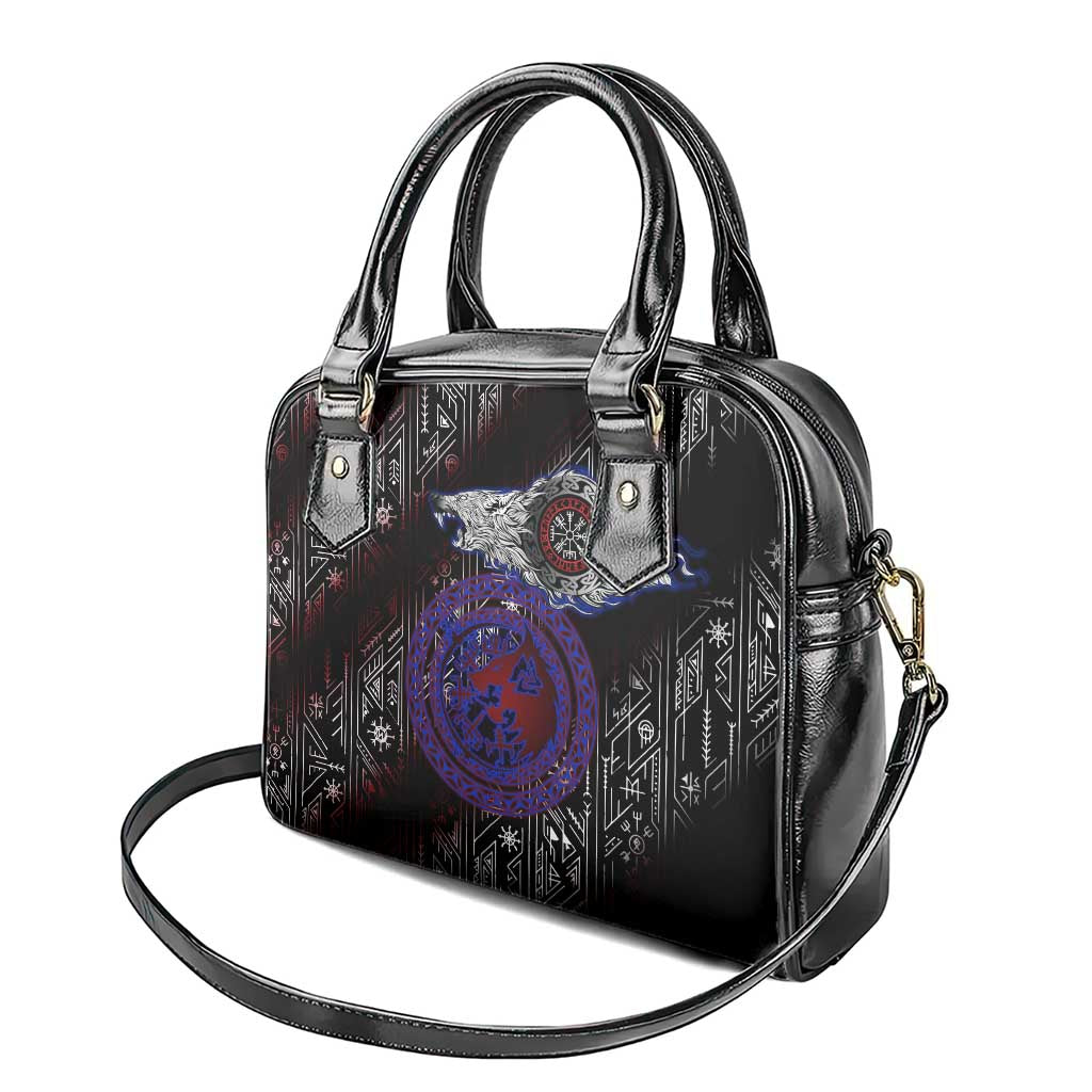 Fenrir Wolf Viking Shoulder Handbag with Vegvisir Runes and Red Circle Norse Legend Tribute - Wonder Print Shop