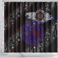 Fenrir Wolf Viking Shower Curtain with Vegvisir Runes and Red Circle Norse Legend Tribute - Wonder Print Shop