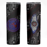 Fenrir Wolf Viking Skinny Tumbler with Vegvisir Runes and Red Circle Norse Legend Tribute - Wonder Print Shop