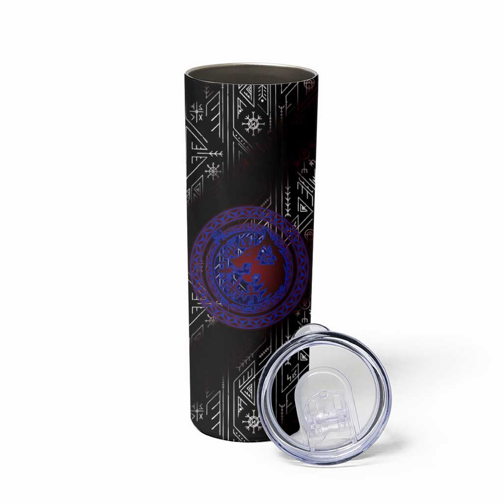 Fenrir Wolf Viking Skinny Tumbler with Vegvisir Runes and Red Circle Norse Legend Tribute - Wonder Print Shop