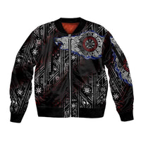 Fenrir Wolf Viking Sleeve Zip Bomber Jacket with Vegvisir Runes and Red Circle Norse Legend Tribute - Wonder Print Shop