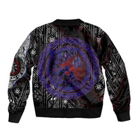Fenrir Wolf Viking Sleeve Zip Bomber Jacket with Vegvisir Runes and Red Circle Norse Legend Tribute - Wonder Print Shop