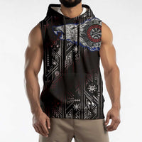 Fenrir Wolf Viking Sleeveless Hoodie with Vegvisir Runes and Red Circle Norse Legend Tribute - Wonder Print Shop