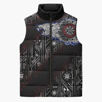 Fenrir Wolf Viking Sleeveless Puffer Jacket with Vegvisir Runes and Red Circle Norse Legend Tribute - Wonder Print Shop