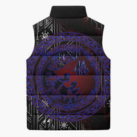 Fenrir Wolf Viking Sleeveless Puffer Jacket with Vegvisir Runes and Red Circle Norse Legend Tribute - Wonder Print Shop