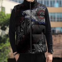 Fenrir Wolf Viking Sleeveless Puffer Jacket with Vegvisir Runes and Red Circle Norse Legend Tribute - Wonder Print Shop