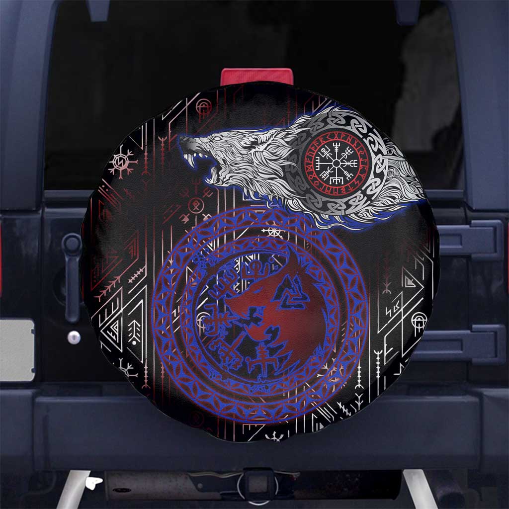 Fenrir Wolf Viking Spare Tire Cover with Vegvisir Runes and Red Circle Norse Legend Tribute - Wonder Print Shop