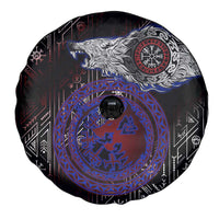 Fenrir Wolf Viking Spare Tire Cover with Vegvisir Runes and Red Circle Norse Legend Tribute - Wonder Print Shop