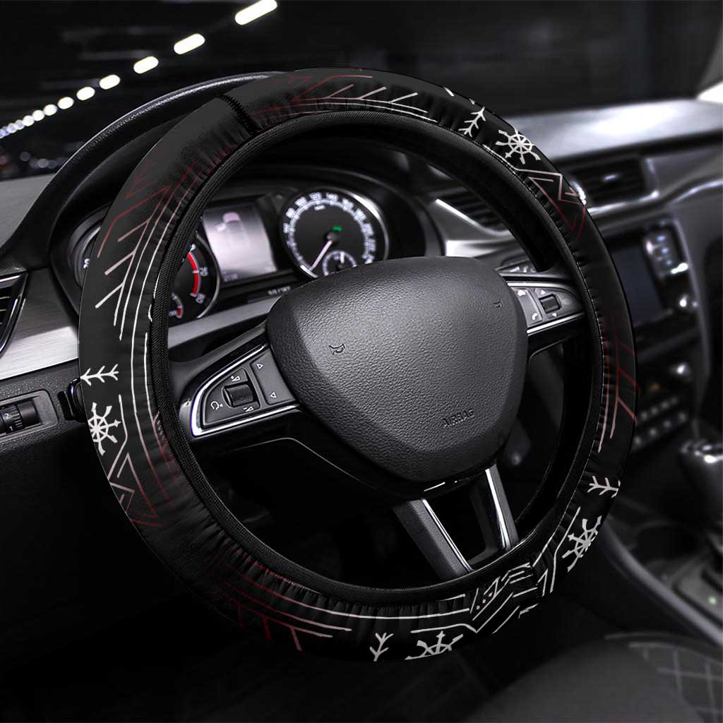 Fenrir Wolf Viking Steering Wheel Cover with Vegvisir Runes and Red Circle Norse Legend Tribute - Wonder Print Shop