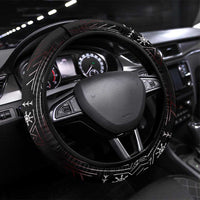 Fenrir Wolf Viking Steering Wheel Cover with Vegvisir Runes and Red Circle Norse Legend Tribute - Wonder Print Shop