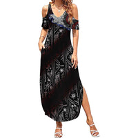 Fenrir Wolf Viking Summer Maxi Dress with Vegvisir Runes and Red Circle Norse Legend Tribute - Wonder Print Shop