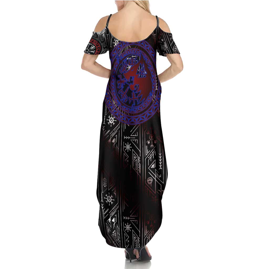 Fenrir Wolf Viking Summer Maxi Dress with Vegvisir Runes and Red Circle Norse Legend Tribute - Wonder Print Shop