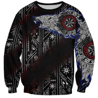 Fenrir Wolf Viking Sweatshirt with Vegvisir Runes and Red Circle Norse Legend Tribute - Wonder Print Shop