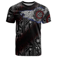 Fenrir Wolf Viking T Shirt with Vegvisir Runes and Red Circle Norse Legend Tribute - Wonder Print Shop