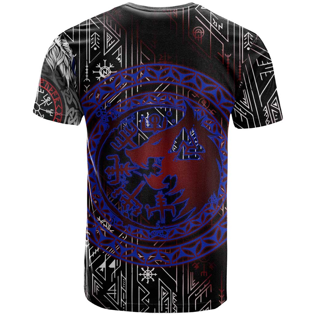 Fenrir Wolf Viking T Shirt with Vegvisir Runes and Red Circle Norse Legend Tribute - Wonder Print Shop