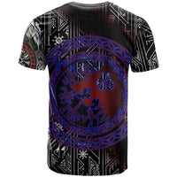 Fenrir Wolf Viking T Shirt with Vegvisir Runes and Red Circle Norse Legend Tribute - Wonder Print Shop