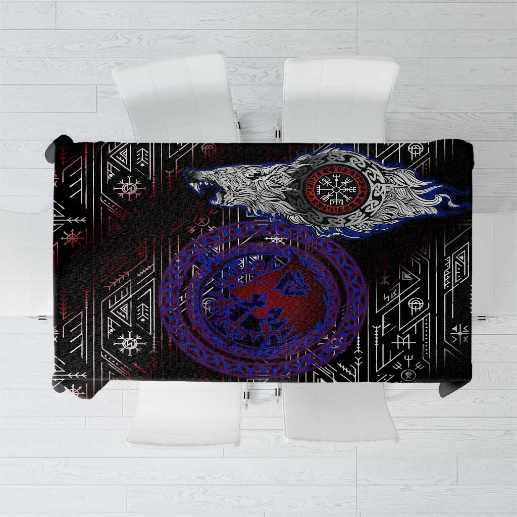 Fenrir Wolf Viking Tablecloth with Vegvisir Runes and Red Circle Norse Legend Tribute - Wonder Print Shop