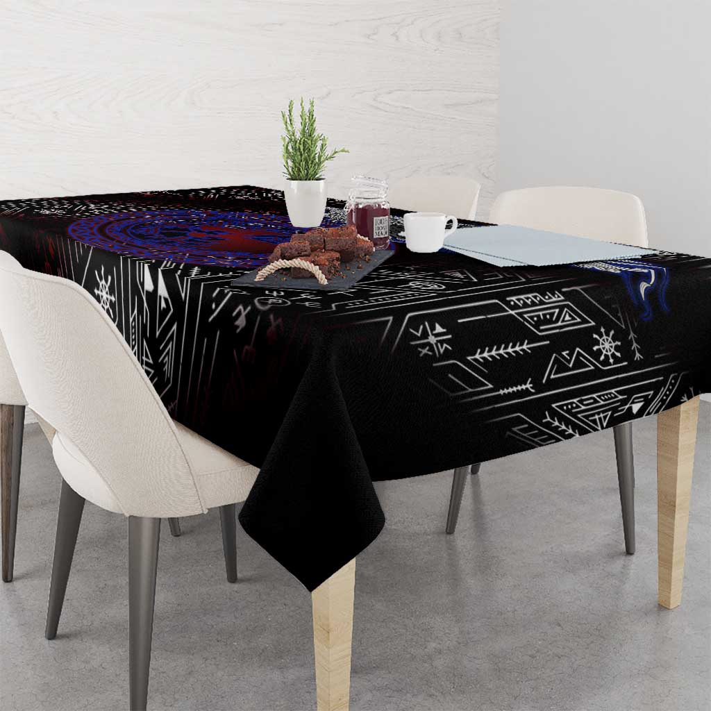 Fenrir Wolf Viking Tablecloth with Vegvisir Runes and Red Circle Norse Legend Tribute - Wonder Print Shop